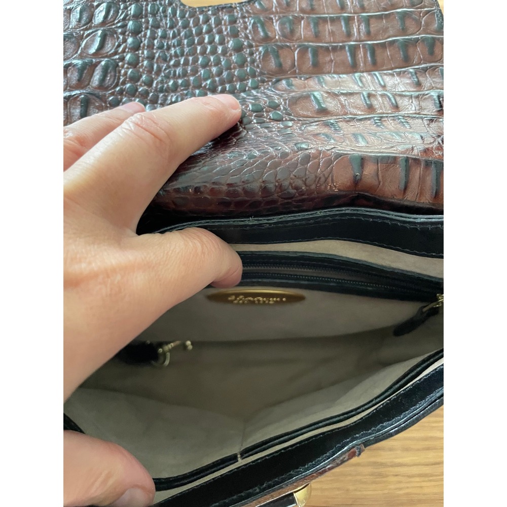 Vintage Brahmin Fairhaven Mass USA Black Brown Croc Embossed Leather Crossbody - Picture 10 of 11